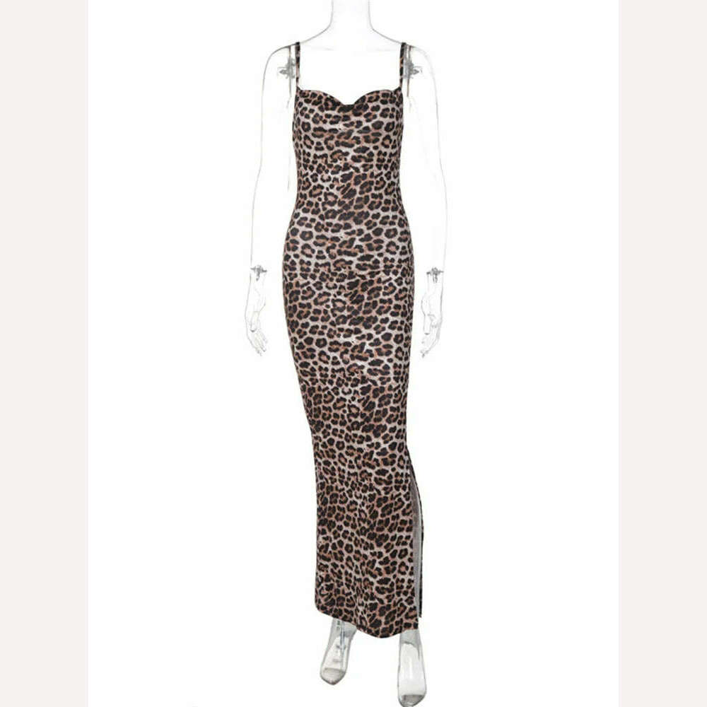 KIMLUD, Tossy Leopard Printed Summer Halter Dress Female Slim Backless Sexy Fashion Streetwear Spaghetti Dress Women's Maxi Dress 2024, KIMLUD Womens Clothes