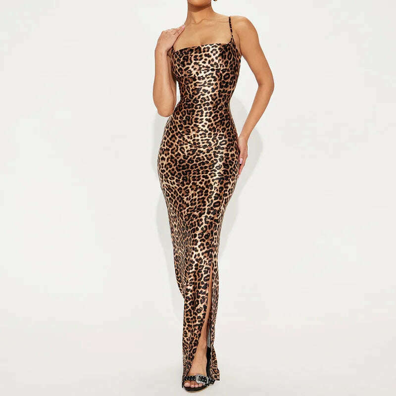 KIMLUD, Tossy Leopard Printed Summer Halter Dress Female Slim Backless Sexy Fashion Streetwear Spaghetti Dress Women's Maxi Dress 2024, KIMLUD Womens Clothes