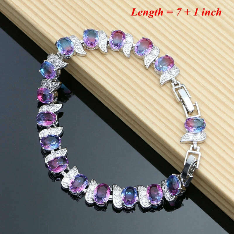 KIMLUD, Tourmaline Jewelry Sets For Women - 925 Sterling Silver Earring/Pendant/Necklace/ Open Ring/Tennis Bracelet Set Dropshipping, KIMLUD Womens Clothes