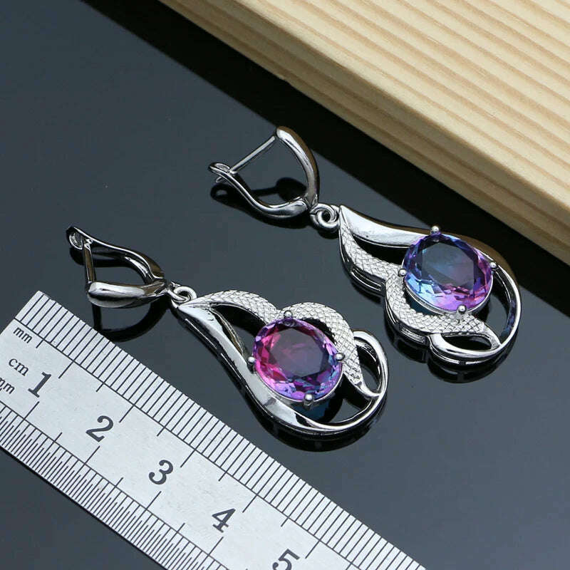 KIMLUD, Tourmaline Jewelry Sets For Women - 925 Sterling Silver Earring/Pendant/Necklace/ Open Ring/Tennis Bracelet Set Dropshipping, KIMLUD Womens Clothes