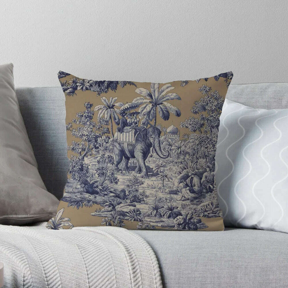 KIMLUD, Traditional Classic French Toile De Jouy Motif Design Pattern Navy Blue Elegant Retro Cushion Cover Home Decor Sofa Pillow Case, KIMLUD Womens Clothes