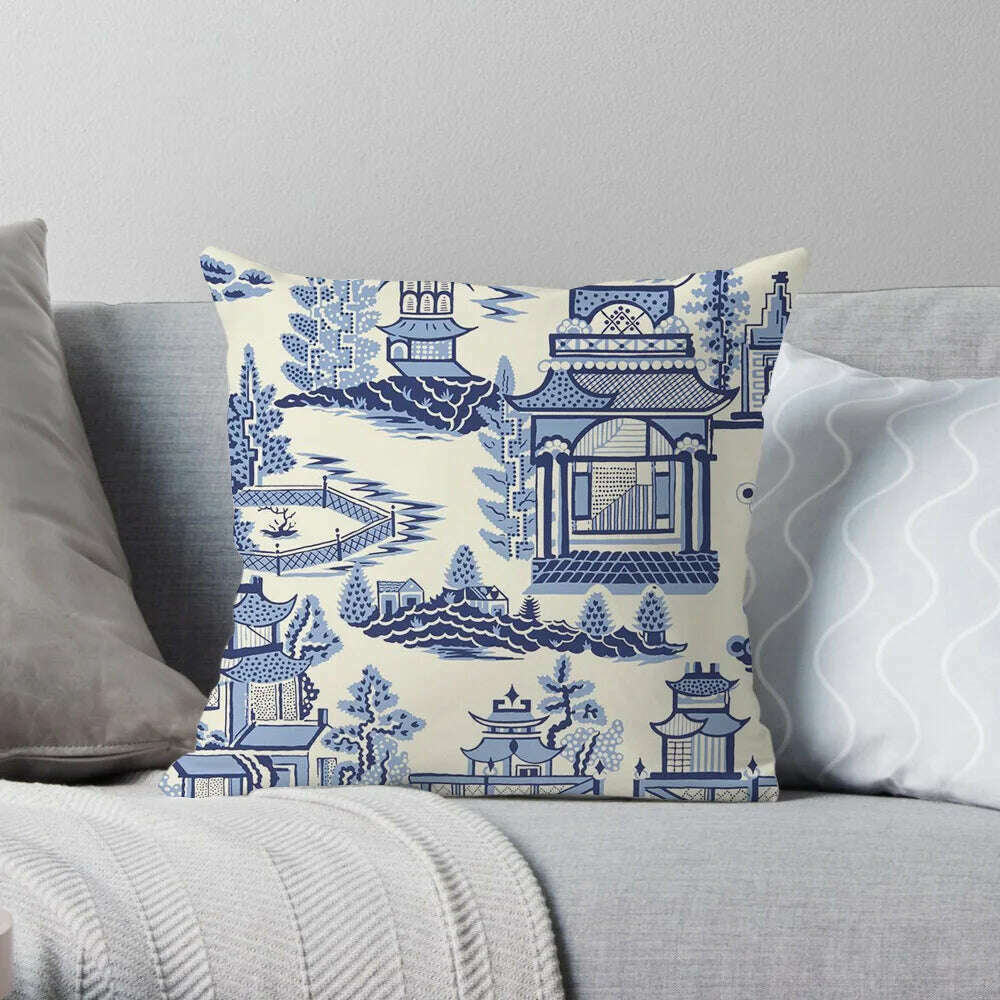 KIMLUD, Traditional Classic French Toile De Jouy Motif Design Pattern Navy Blue Elegant Retro Cushion Cover Home Decor Sofa Pillow Case, KIMLUD Womens Clothes