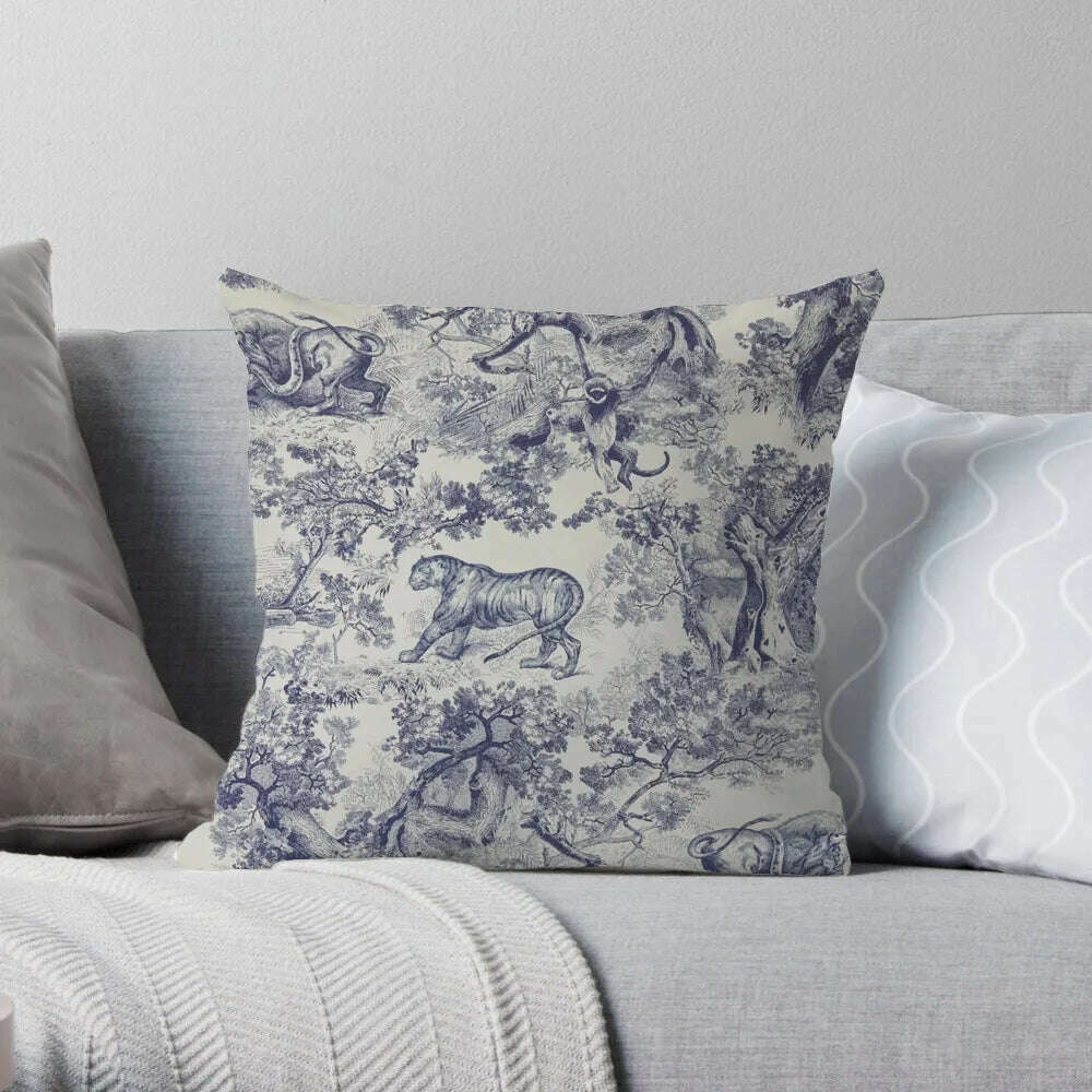 KIMLUD, Traditional Classic French Toile De Jouy Motif Design Pattern Navy Blue Elegant Retro Cushion Cover Home Decor Sofa Pillow Case, N 45X45CM / Plush Cover, KIMLUD APPAREL - Womens Clothes
