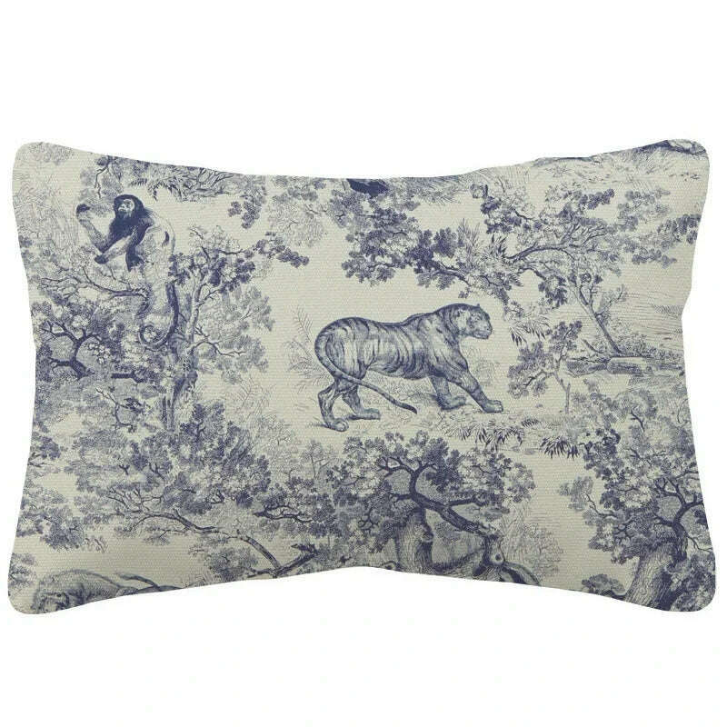 KIMLUD, Traditional Classic French Toile De Jouy Motif Design Pattern Navy Blue Elegant Retro Cushion Cover Home Decor Sofa Pillow Case, M 30X50CM / Linen Cover, KIMLUD APPAREL - Womens Clothes