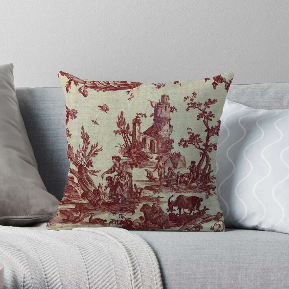KIMLUD, Traditional Classic French Toile De Jouy Motif Design Pattern Navy Blue Elegant Retro Cushion Cover Home Decor Sofa Pillow Case, L 45X45CM / Plush Cover, KIMLUD APPAREL - Womens Clothes