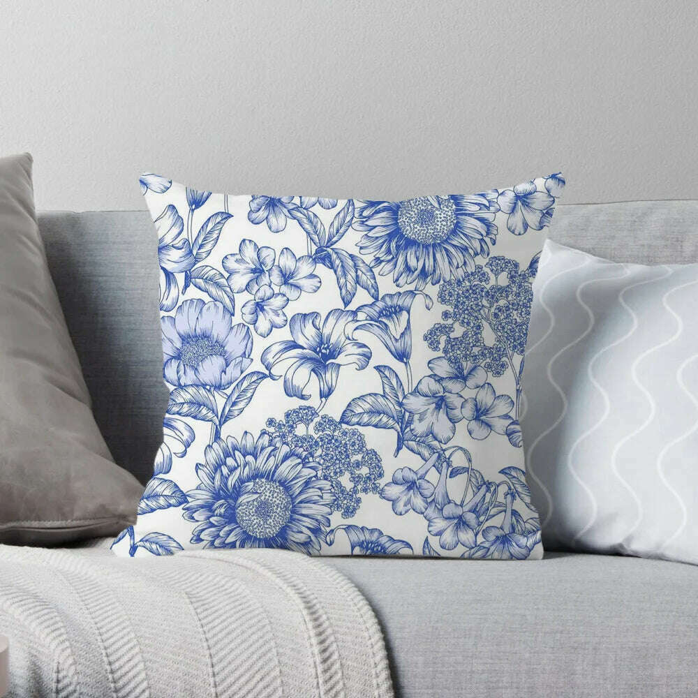 KIMLUD, Traditional Classic French Toile De Jouy Motif Design Pattern Navy Blue Elegant Retro Cushion Cover Home Decor Sofa Pillow Case, H 45X45CM / Plush Cover, KIMLUD APPAREL - Womens Clothes