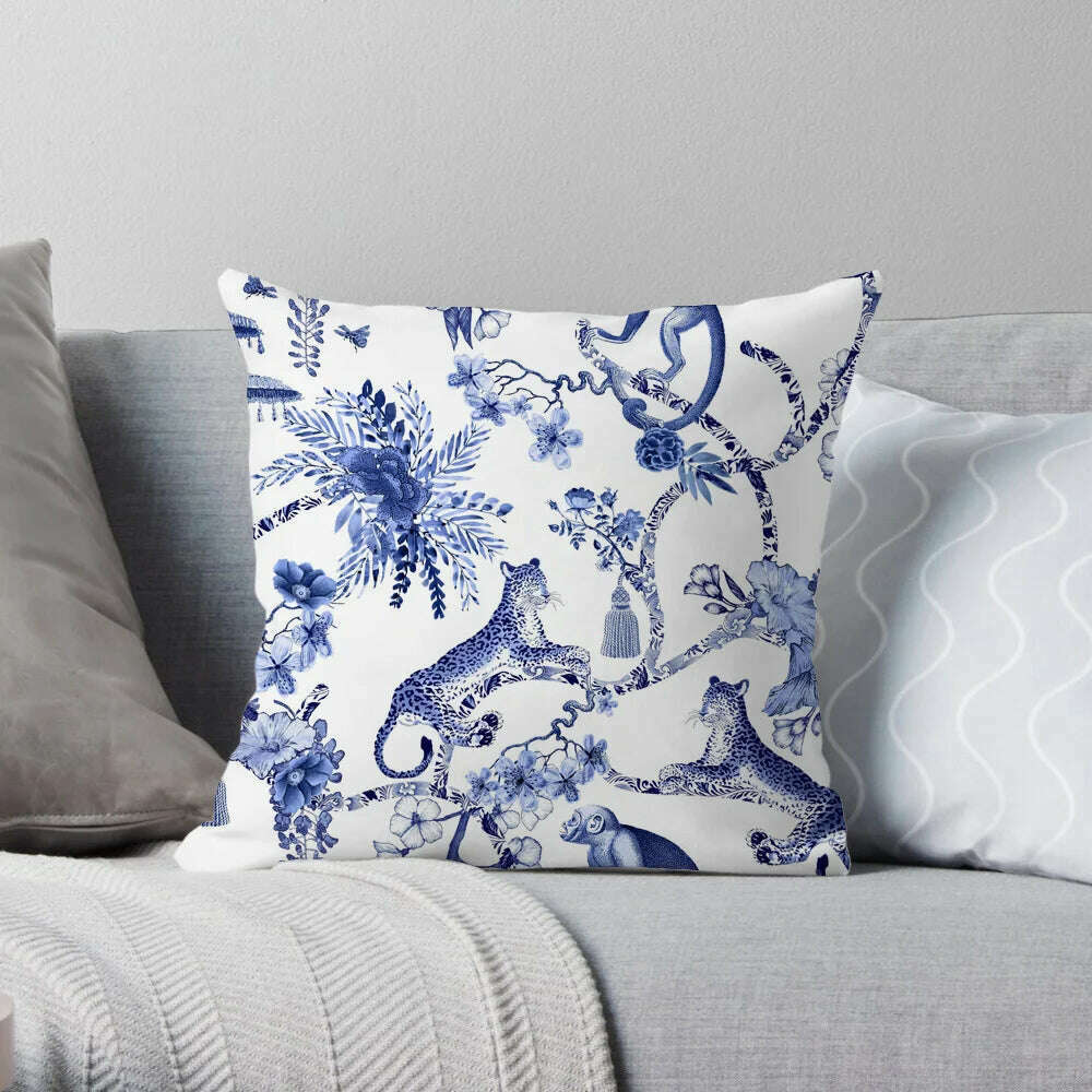 KIMLUD, Traditional Classic French Toile De Jouy Motif Design Pattern Navy Blue Elegant Retro Cushion Cover Home Decor Sofa Pillow Case, D 45X45CM / Plush Cover, KIMLUD APPAREL - Womens Clothes