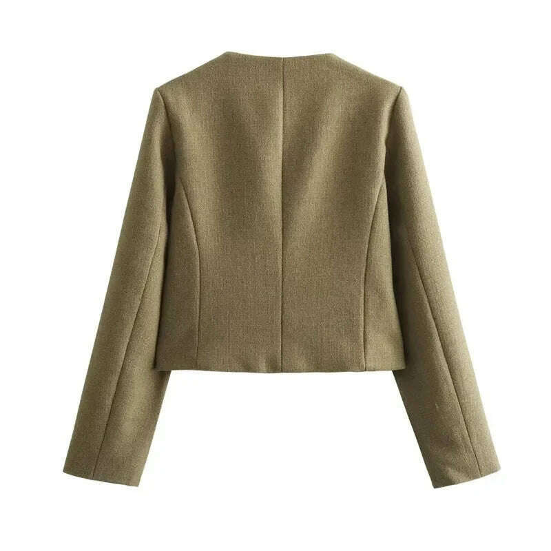 TRAF Autumn Cropped Jacket For Women Coat Winter Crop Jacket Tweed Round neck Long sleeved Demi-season Jacket Bomber Outerwears - KIMLUD