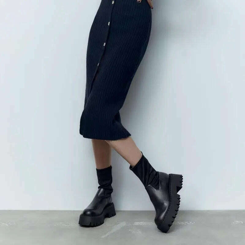 KIMLUD, TRAF Black Boots Woman Winter 2022 Ankle Boot Female Shoes With Thick Soles High Heels Short Ankle Boots Female Shoes For Women, KIMLUD Womens Clothes