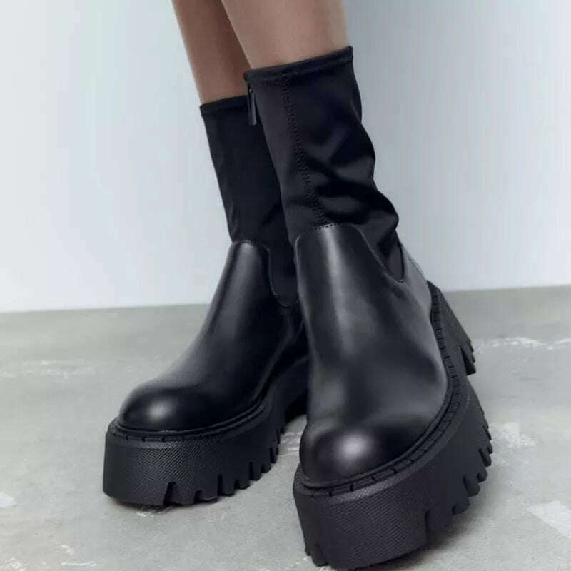KIMLUD, TRAF Black Boots Woman Winter 2022 Ankle Boot Female Shoes With Thick Soles High Heels Short Ankle Boots Female Shoes For Women, KIMLUD Womens Clothes