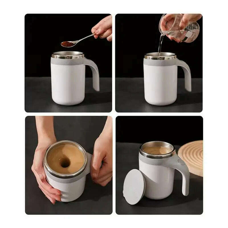Travel Stirring Mug 380ml Stirring Coffee Mug Waterproof Rotating Electric Mixing Cup For Brown Sugar Water - KIMLUD