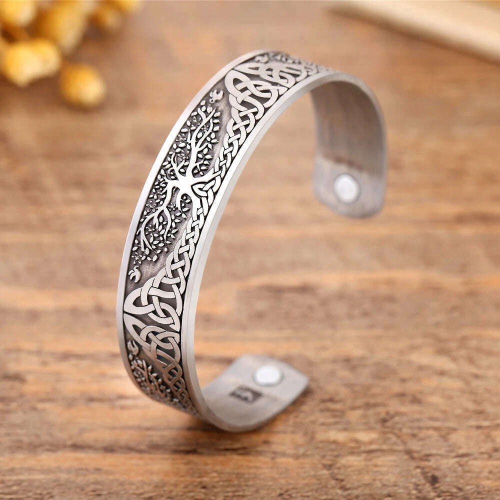 KIMLUD, Tree of Life Charm Bracelet Viking Cuff Bangle Stainless Steel Zinc Alloy Magnetic Bangles for Women Men Health Care Jewelry, KIMLUD Womens Clothes
