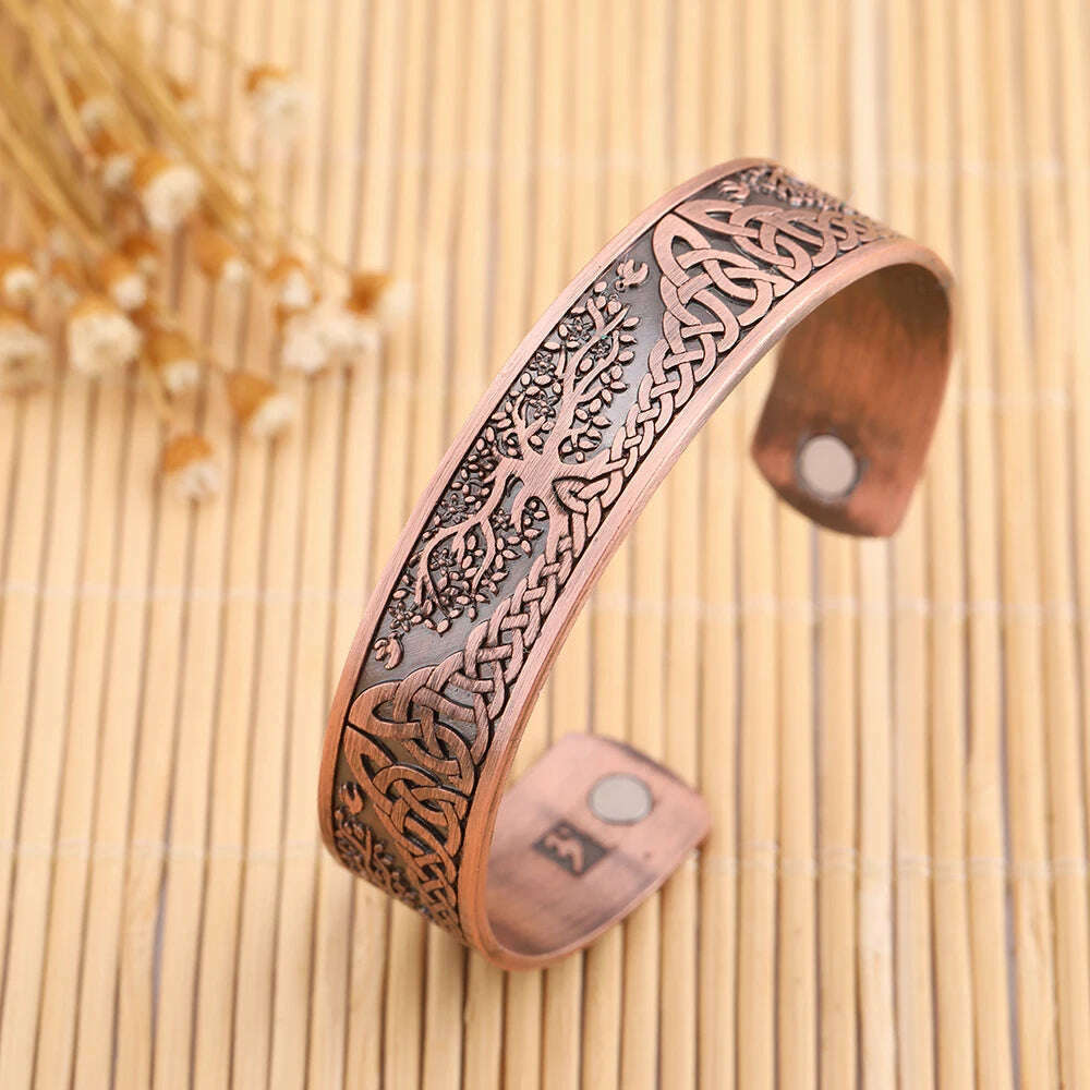 KIMLUD, Tree of Life Charm Bracelet Viking Cuff Bangle Stainless Steel Zinc Alloy Magnetic Bangles for Women Men Health Care Jewelry, KIMLUD Womens Clothes