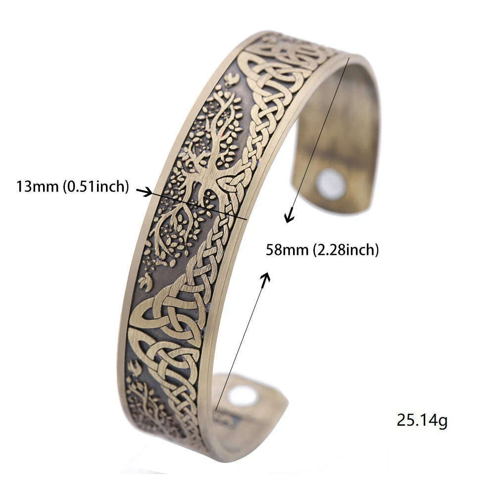 KIMLUD, Tree of Life Charm Bracelet Viking Cuff Bangle Stainless Steel Zinc Alloy Magnetic Bangles for Women Men Health Care Jewelry, KIMLUD Womens Clothes