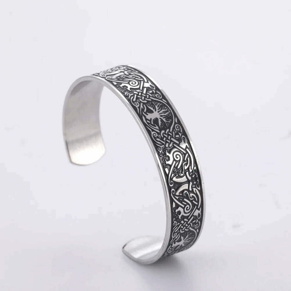 KIMLUD, Tree of Life Charm Bracelet Viking Cuff Bangle Stainless Steel Zinc Alloy Magnetic Bangles for Women Men Health Care Jewelry, Stainless steel b2, KIMLUD Womens Clothes