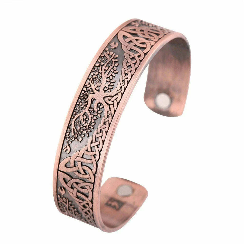 KIMLUD, Tree of Life Charm Bracelet Viking Cuff Bangle Stainless Steel Zinc Alloy Magnetic Bangles for Women Men Health Care Jewelry, Antique copper, KIMLUD Womens Clothes