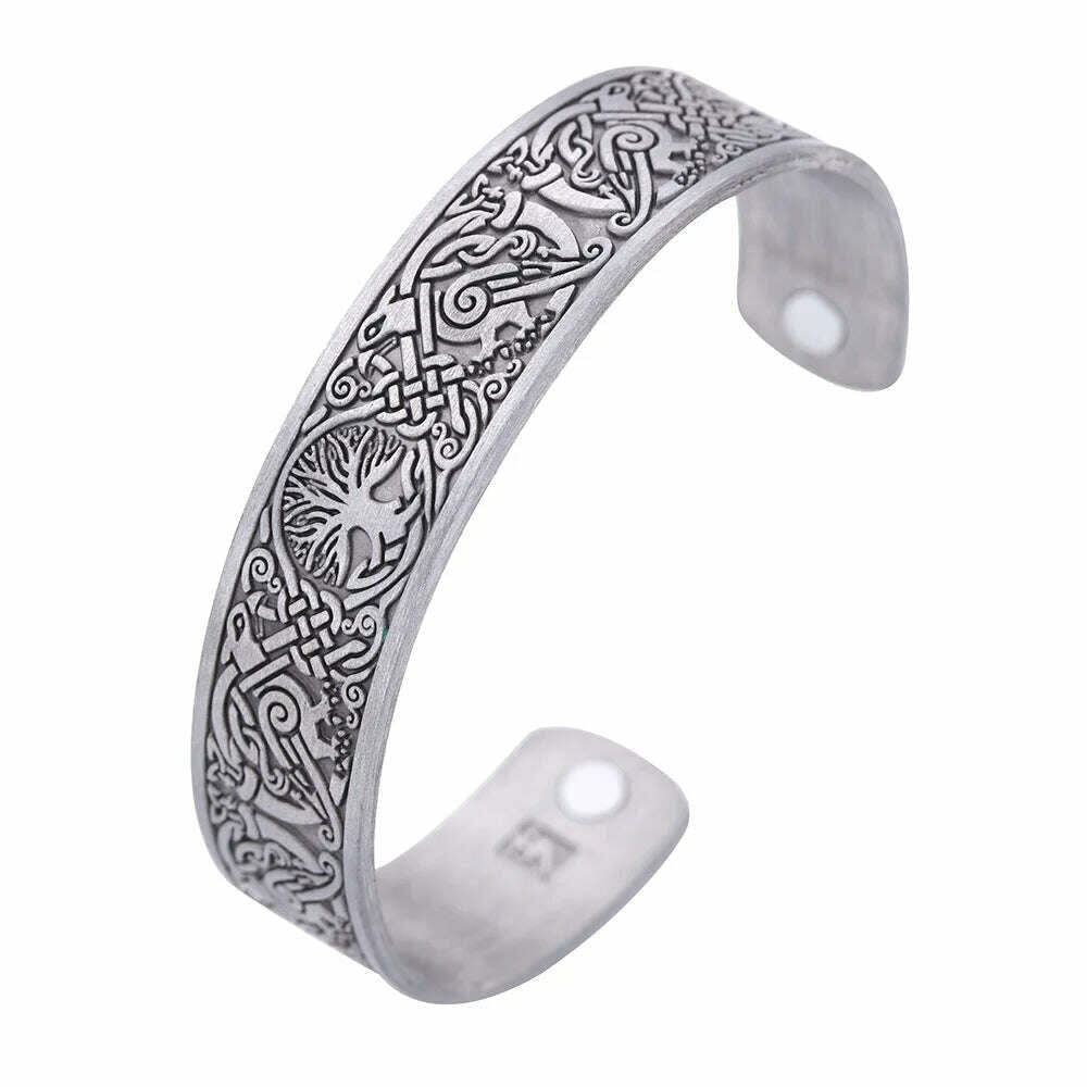 KIMLUD, Tree of Life Charm Bracelet Viking Cuff Bangle Stainless Steel Zinc Alloy Magnetic Bangles for Women Men Health Care Jewelry, Antique silver 2, KIMLUD APPAREL - Womens Clothes