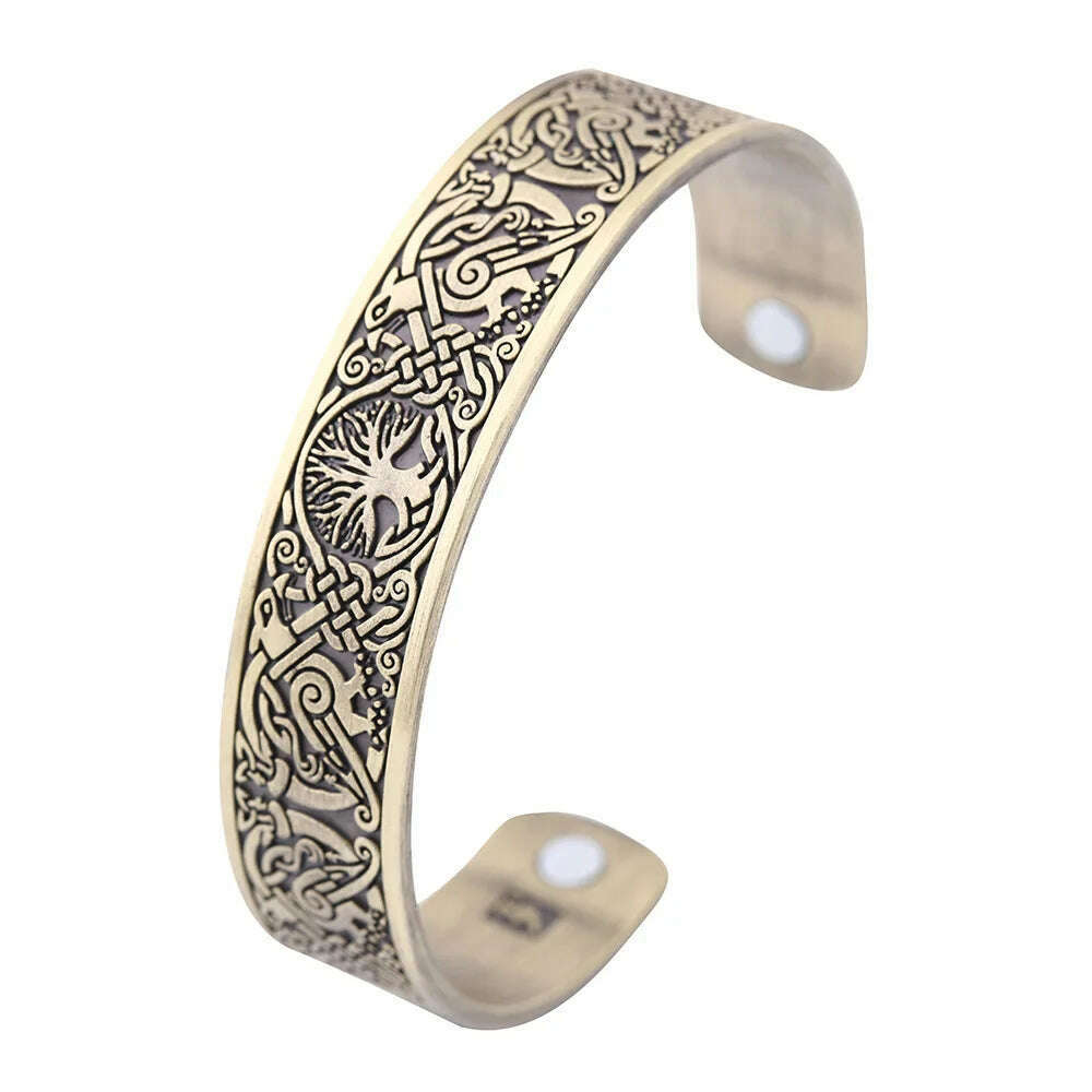 KIMLUD, Tree of Life Charm Bracelet Viking Cuff Bangle Stainless Steel Zinc Alloy Magnetic Bangles for Women Men Health Care Jewelry, Antique bronze 2, KIMLUD Womens Clothes