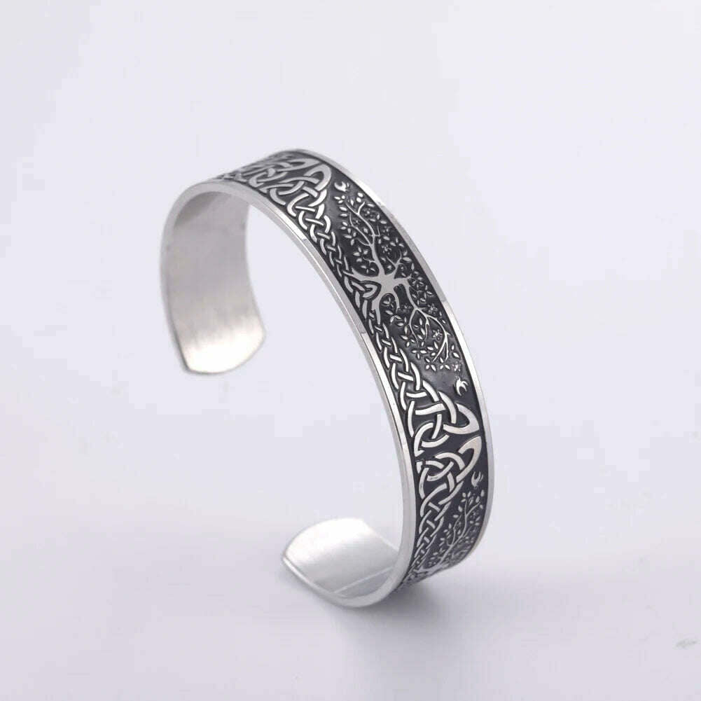 KIMLUD, Tree of Life Charm Bracelet Viking Cuff Bangle Stainless Steel Zinc Alloy Magnetic Bangles for Women Men Health Care Jewelry, Stainless steel b, KIMLUD Womens Clothes
