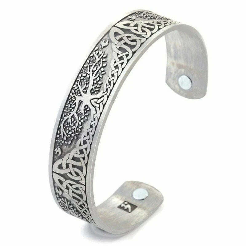 KIMLUD, Tree of Life Charm Bracelet Viking Cuff Bangle Stainless Steel Zinc Alloy Magnetic Bangles for Women Men Health Care Jewelry, Antique silver, KIMLUD Womens Clothes