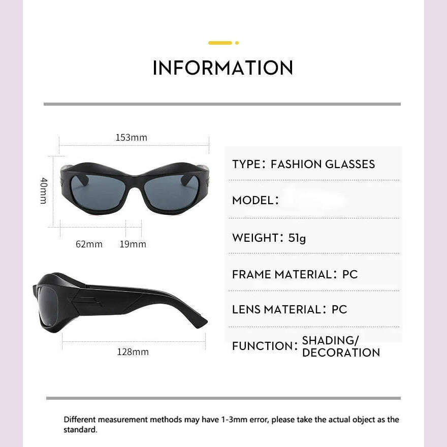 Trend Steampunk Sunglasses Women Men Fashion Sun Glasses Punk Female Y2K Mirror Goggle Shades Eyeglasses UV400 - KIMLUD