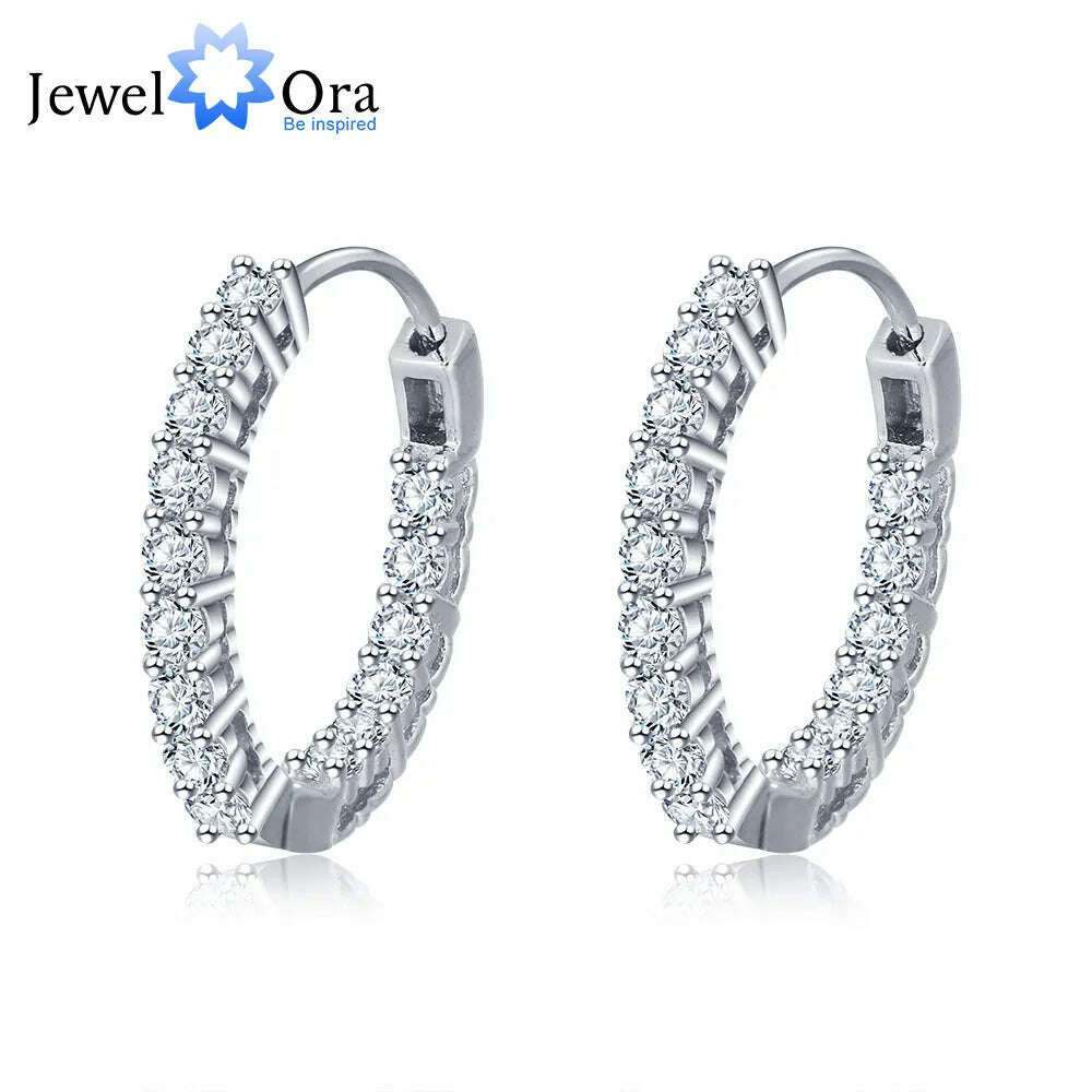 KIMLUD, Trendy 925 Sterling Silver Hoop Earrings for Women Sparkling Cubic Zirconia Wedding Jewelry Gift for Girls (JewelOra EA101739), China, KIMLUD Womens Clothes