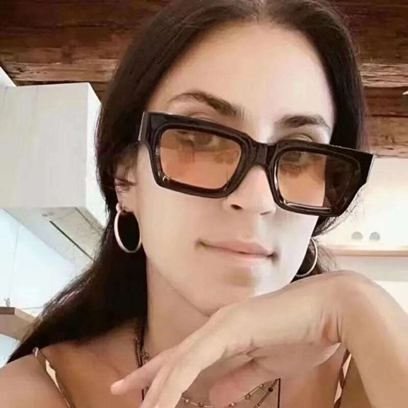 Trendy Vintage Thick Frame Square Sunglasses Men Women Ins Hot Sun Glasses Outdoor Shopping Beach Trip UV400 Hipster Holiday - KIMLUD