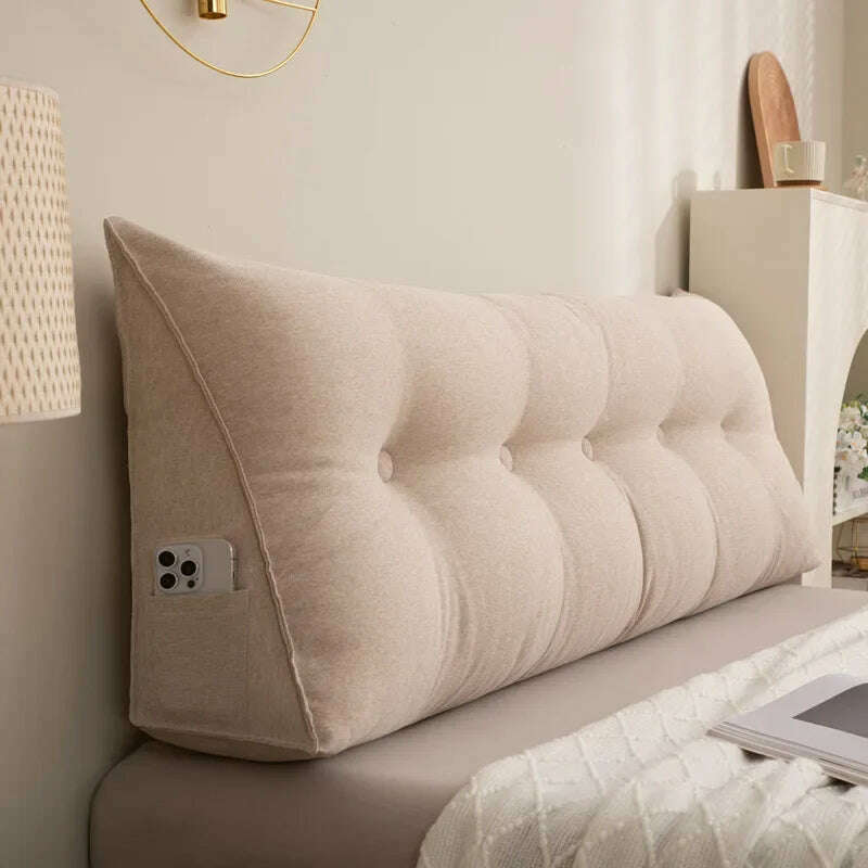 KIMLUD, Triangle Cushion Sofa Waist Cushion Tatami Triangle Cushion Waist Pillow Cushions Home Headboard Pillow with Removable Cover, Khaki / 120x50x20cm, KIMLUD APPAREL - Womens Clothes