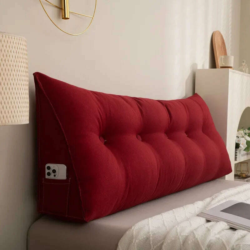 KIMLUD, Triangle Cushion Sofa Waist Cushion Tatami Triangle Cushion Waist Pillow Cushions Home Headboard Pillow with Removable Cover, Wine / 120x50x20cm, KIMLUD APPAREL - Womens Clothes