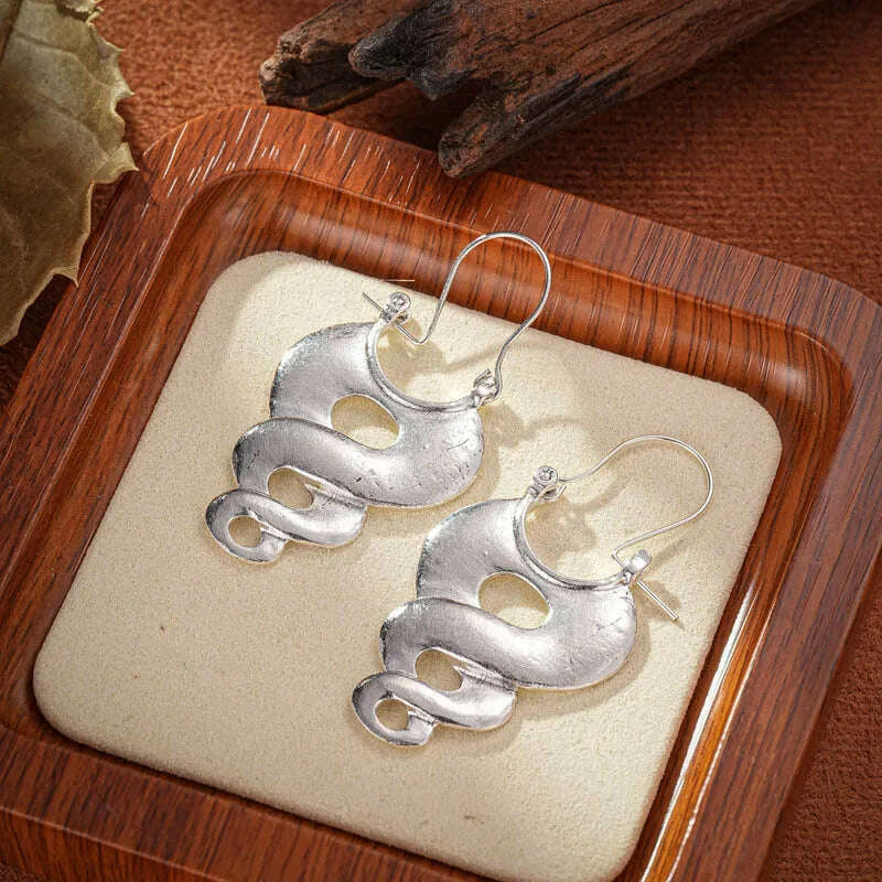 KIMLUD, Tribal Curl Metal Hoop Earrings for Women Jewelry Vintage Silver Color Hollow Spiral Statement Earrings Party Accessories, KIMLUD Womens Clothes