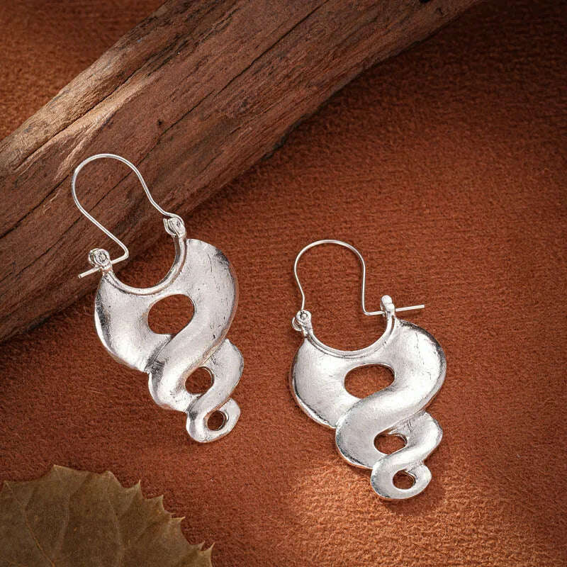 KIMLUD, Tribal Curl Metal Hoop Earrings for Women Jewelry Vintage Silver Color Hollow Spiral Statement Earrings Party Accessories, KIMLUD Womens Clothes