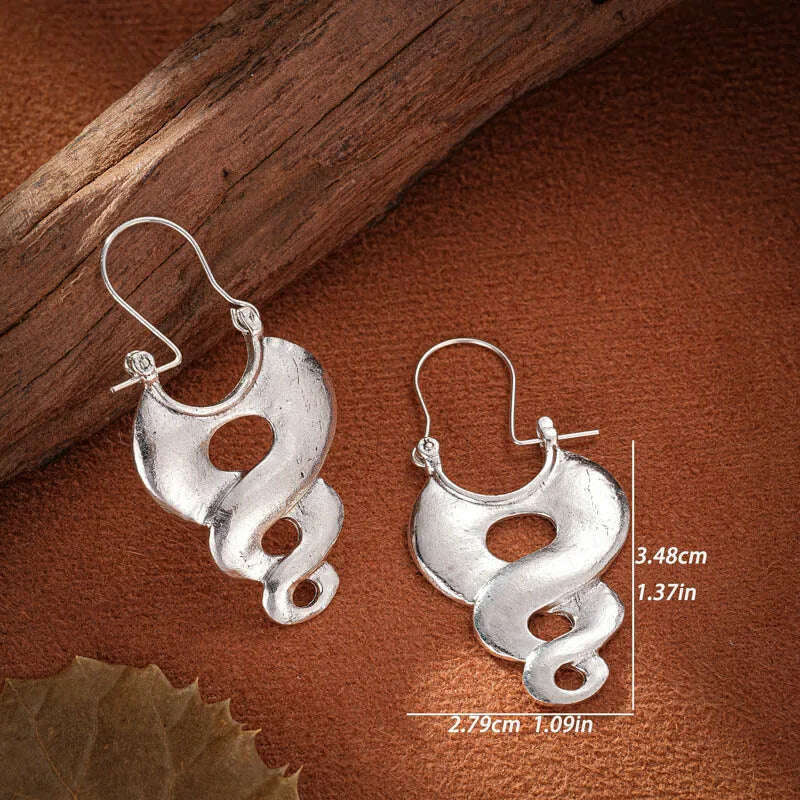 KIMLUD, Tribal Curl Metal Hoop Earrings for Women Jewelry Vintage Silver Color Hollow Spiral Statement Earrings Party Accessories, KIMLUD Womens Clothes