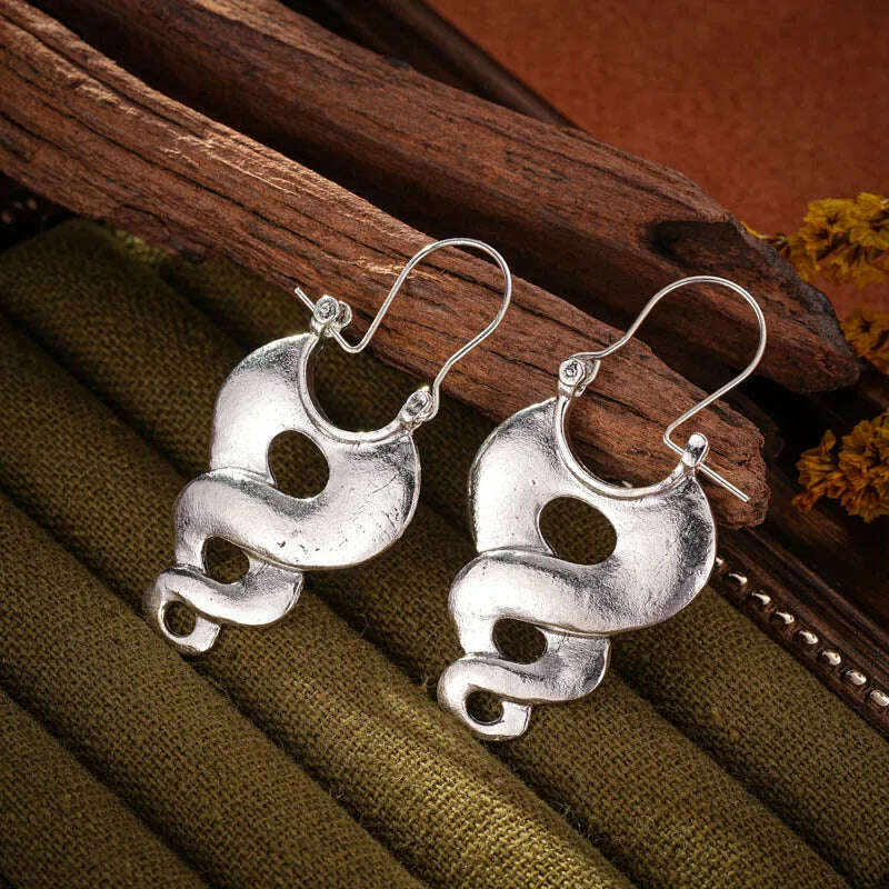 KIMLUD, Tribal Curl Metal Hoop Earrings for Women Jewelry Vintage Silver Color Hollow Spiral Statement Earrings Party Accessories, KIMLUD Womens Clothes
