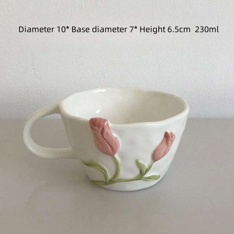 KIMLUD, Tulip Ceramic Mugs 3D Embossed Hand Pinched Irregular Coffee Cups Hand-painted Flower Milk Tea Cup Breakfast Mug holiday gifts, Pink cup, KIMLUD APPAREL - Womens Clothes