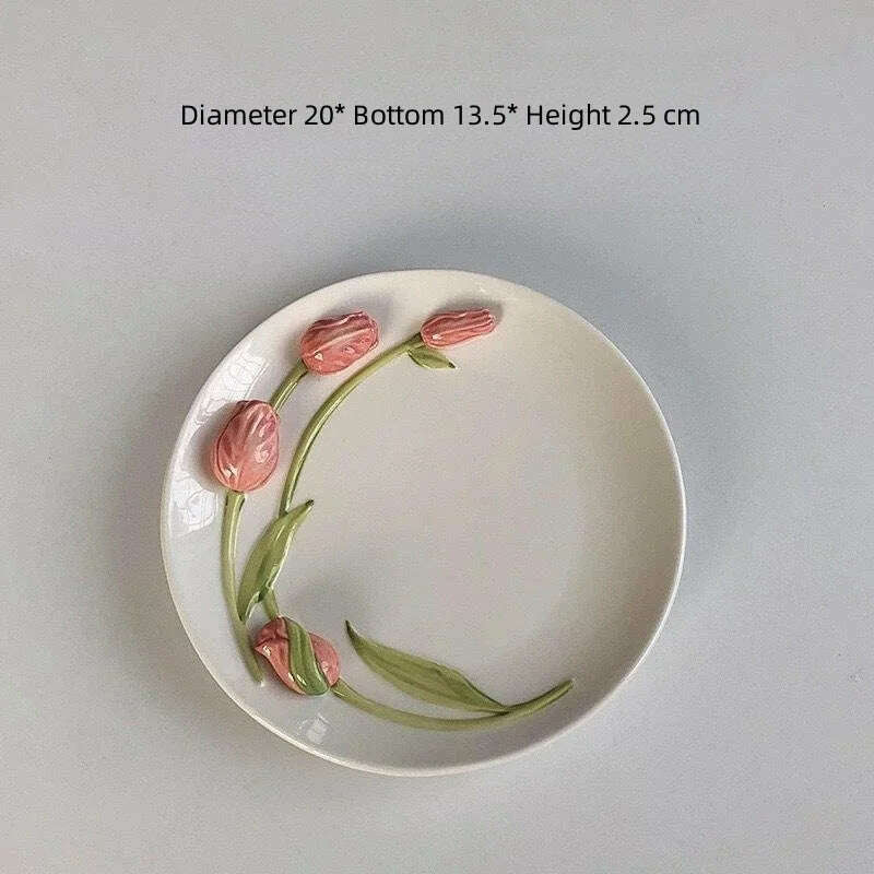 KIMLUD, Tulip Ceramic Mugs 3D Embossed Hand Pinched Irregular Coffee Cups Hand-painted Flower Milk Tea Cup Breakfast Mug holiday gifts, Pink Plate, KIMLUD APPAREL - Womens Clothes