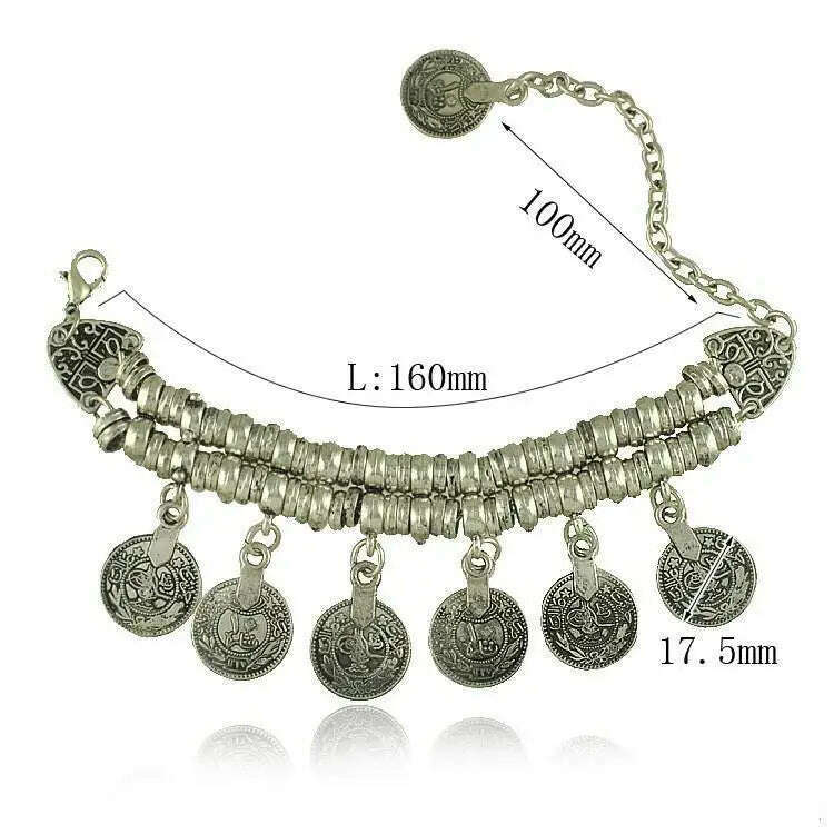 KIMLUD, Turkish Jewelry Bohemian Ethnic Vintage Silver Coin Bracelet Anklet, KIMLUD Womens Clothes