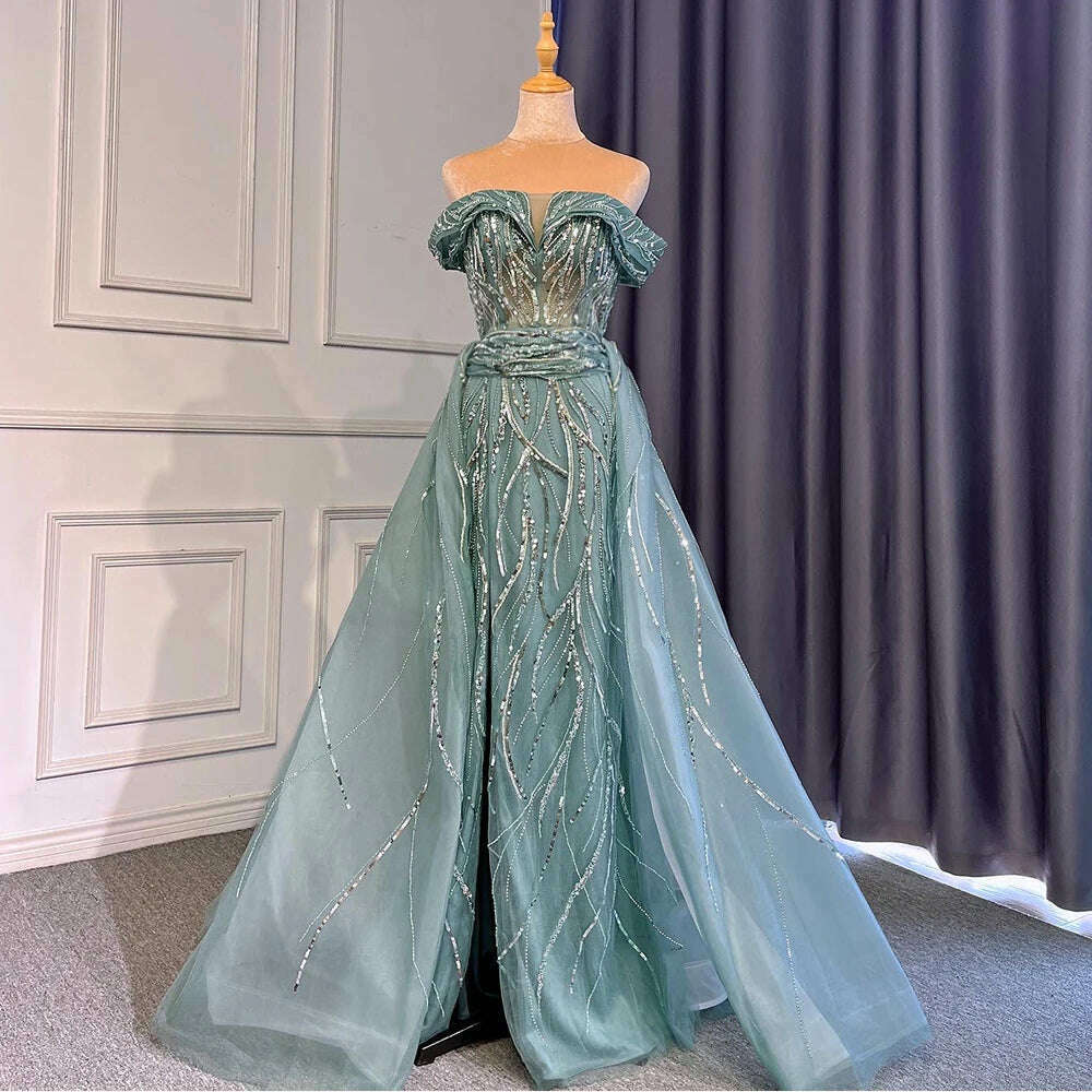 KIMLUD, Turquoise Mermaid Sexy Evening Dresses Gowns 2023 Beaded Elegant Luxury High Split For Woman Party BLA71593 Serene Hill, turquoise / 2, KIMLUD APPAREL - Womens Clothes