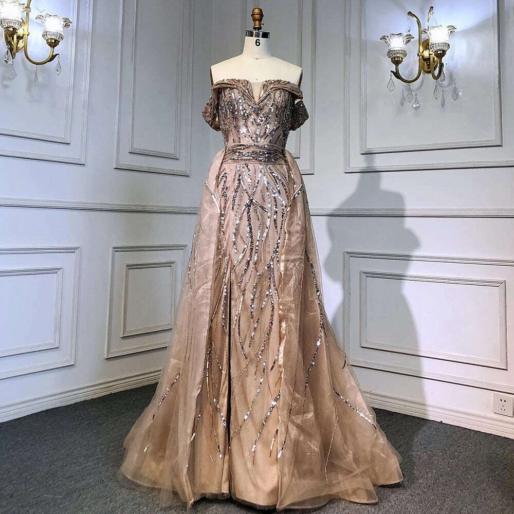KIMLUD, Turquoise Mermaid Sexy Evening Dresses Gowns 2023 Beaded Elegant Luxury High Split For Woman Party BLA71593 Serene Hill, caramel / 2, KIMLUD APPAREL - Womens Clothes