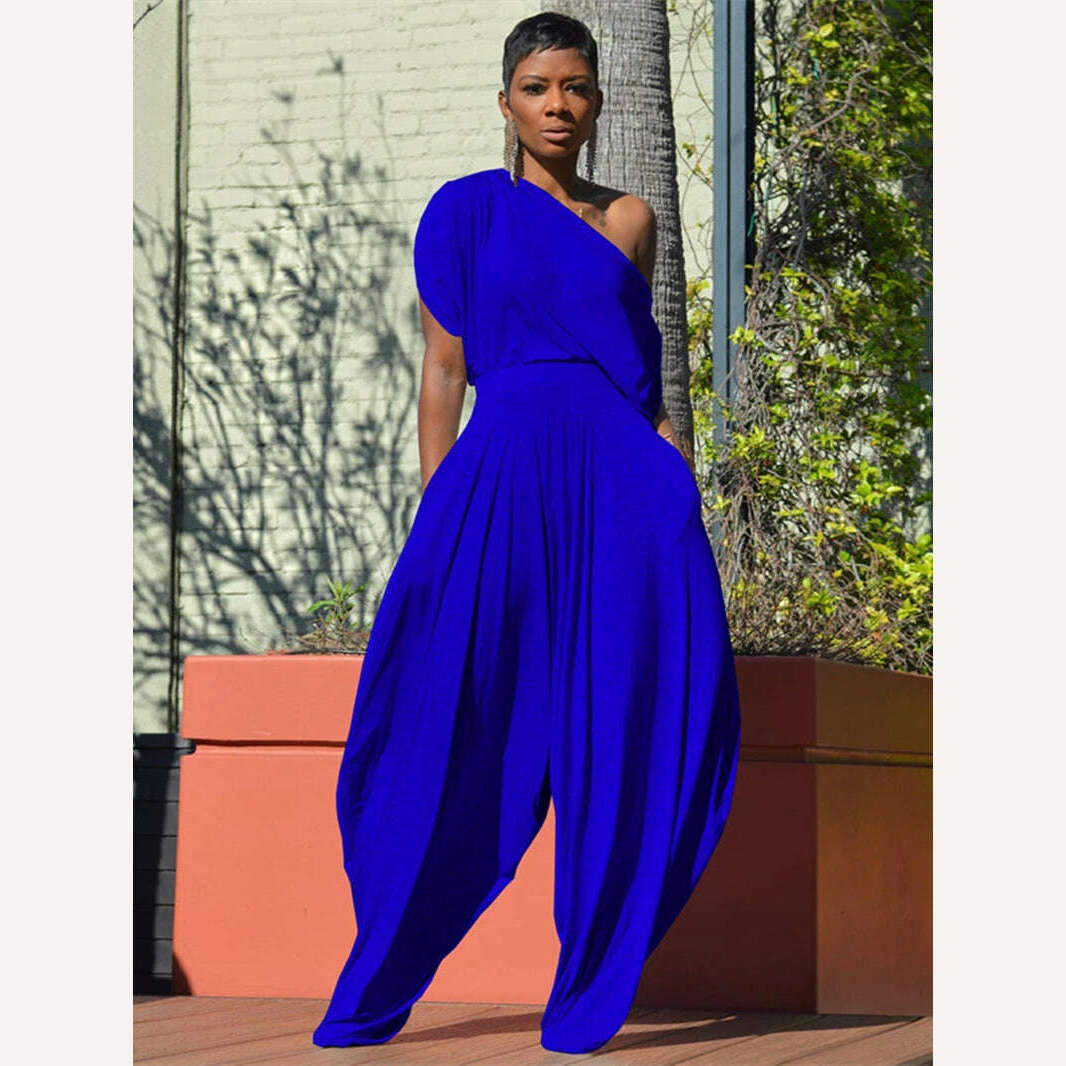 KIMLUD, Two 2 Piece Sets Outfits for Women Tracksuit Summer Clothing Off Shoulder T-Shirt Top Harem Pants Suit Casual 2 Piece Woman Sets, royal blue / S / CN, KIMLUD APPAREL - Womens Clothes