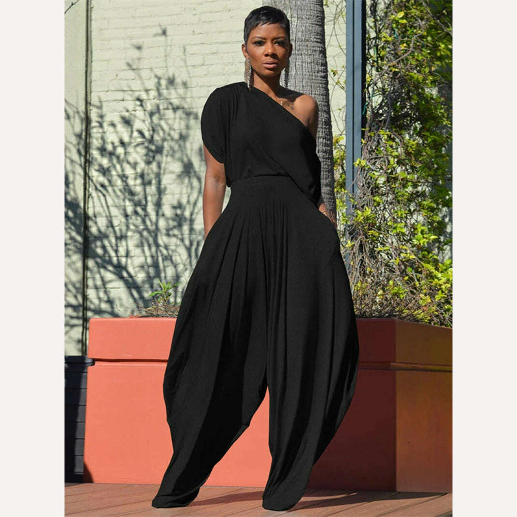KIMLUD, Two 2 Piece Sets Outfits for Women Tracksuit Summer Clothing Off Shoulder T-Shirt Top Harem Pants Suit Casual 2 Piece Woman Sets, KIMLUD Womens Clothes