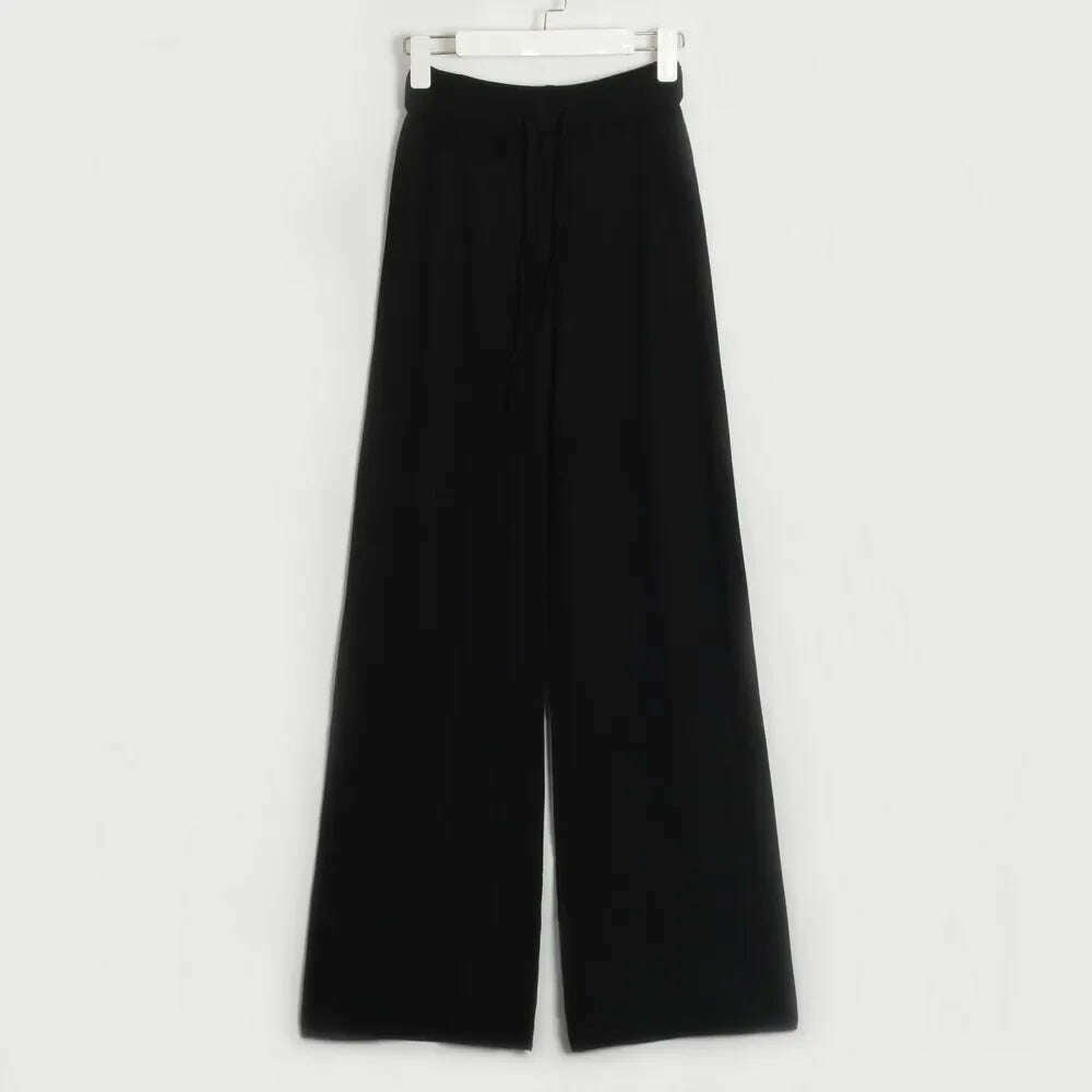 Two Piece Pant Sets for Women Casual V-neck Knitted Sweater Suits New Elegant Women's Sweater with Belt and Wide Leg Pant Sets - KIMLUD