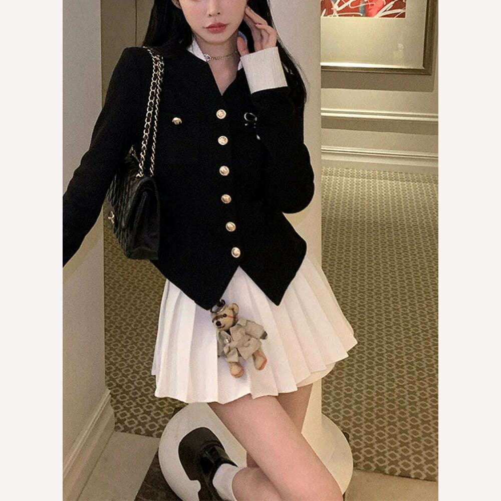 KIMLUD, Two Piece Set Black Vintage  Women Japanese Short Blazer Coat+mini Skirt Suit Female Casual Korean Fashion Sexy Kawaii Set 2023, KIMLUD Women's Clothes