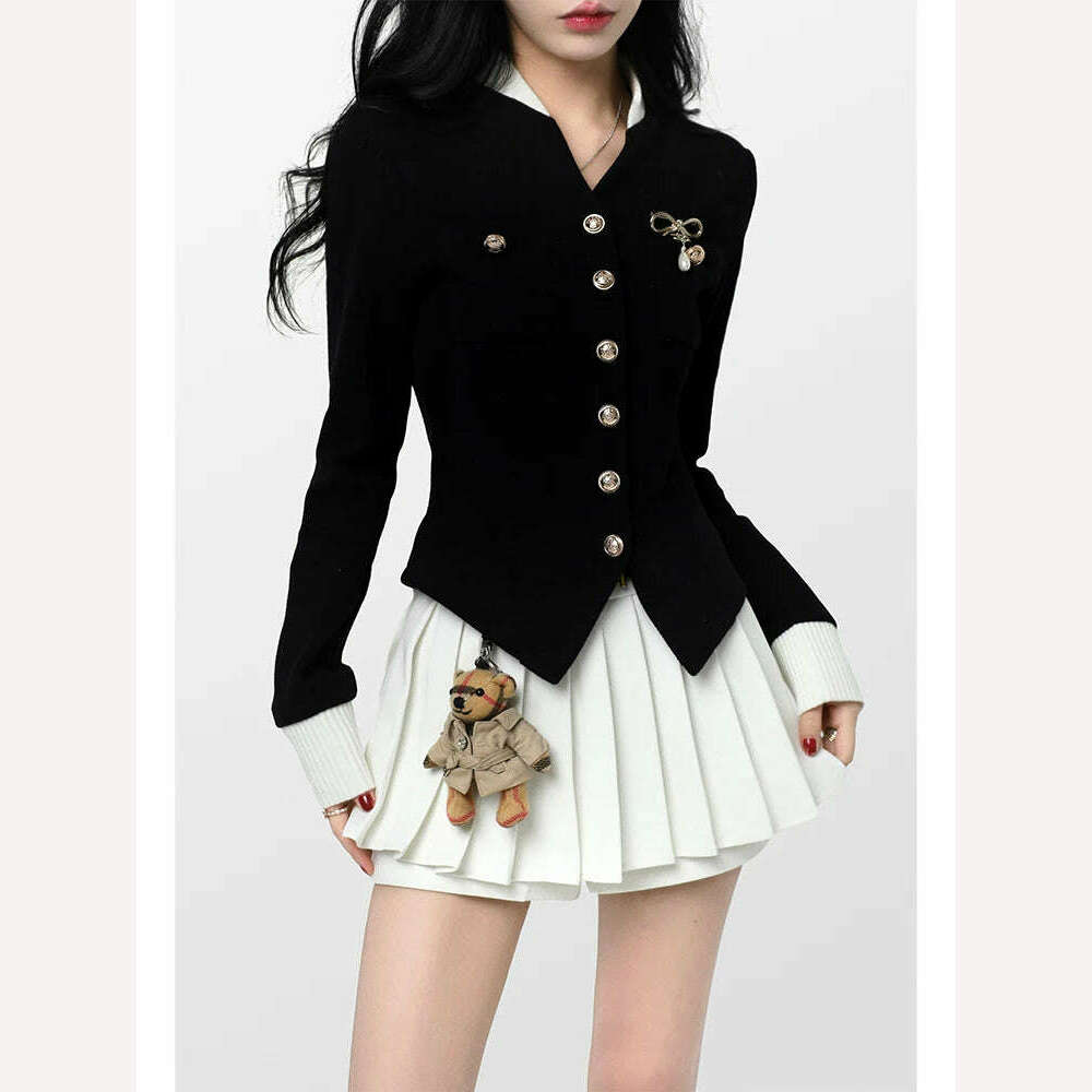 KIMLUD, Two Piece Set Black Vintage Women Japanese Short Blazer Coat+mini Skirt Suit Female Casual Korean Fashion Sexy Kawaii Set 2023, Set / S, KIMLUD APPAREL - Womens Clothes