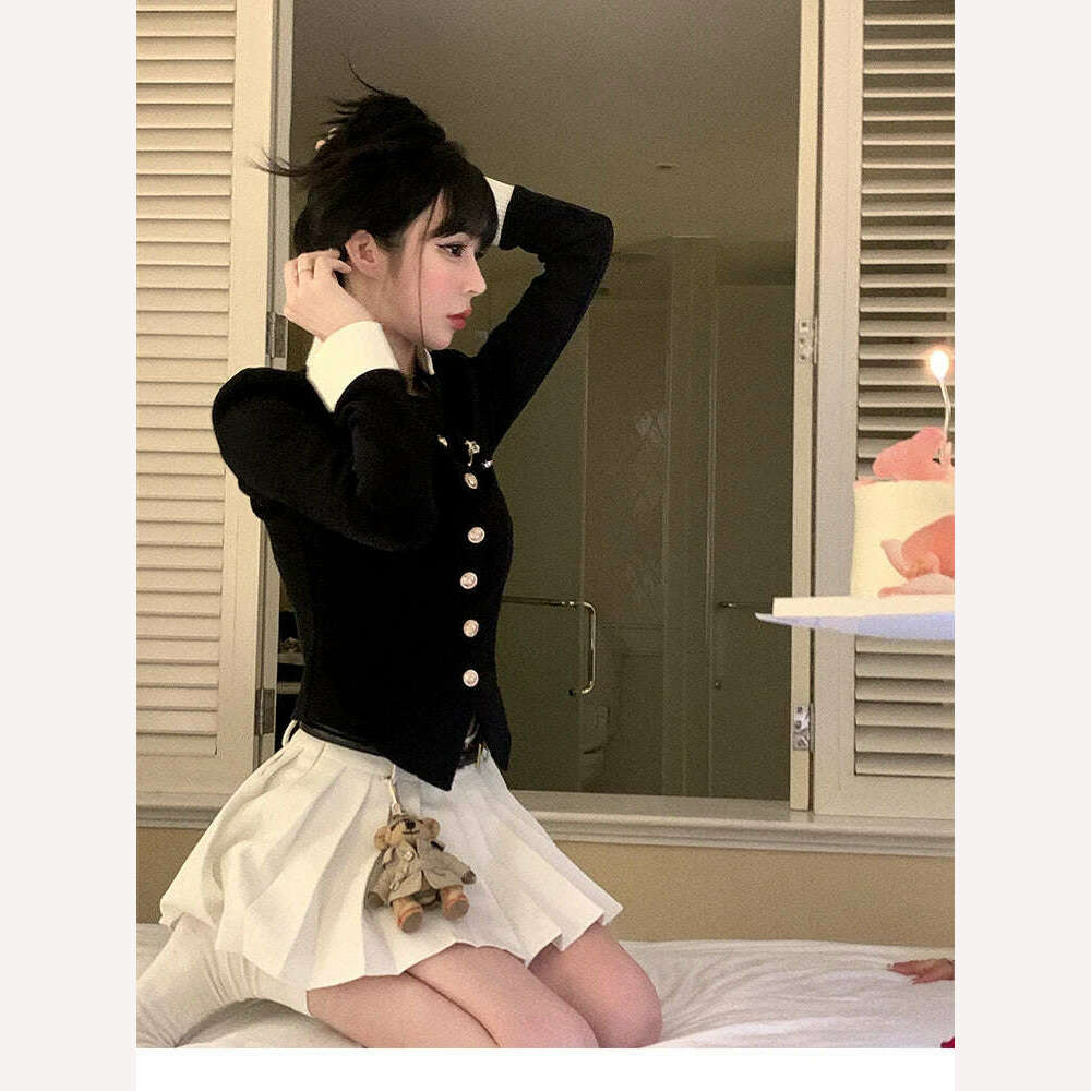 KIMLUD, Two Piece Set Black Vintage Women Japanese Short Blazer Coat+mini Skirt Suit Female Casual Korean Fashion Sexy Kawaii Set 2023, KIMLUD Womens Clothes
