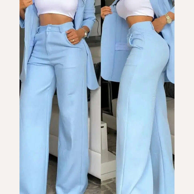 KIMLUD, Two Piece Set Women Outfit 2023 Autumn Fashion Notched Collar Long Sleeve Blazer Coat & Elegant Pocket Design Work Pants Set, KIMLUD Womens Clothes