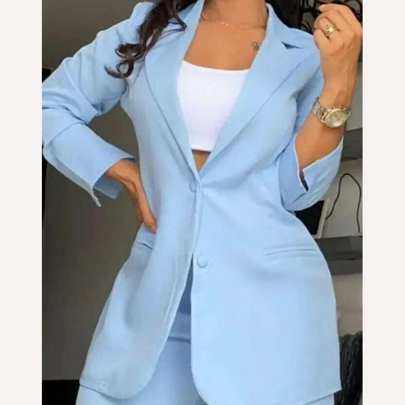 KIMLUD, Two Piece Set Women Outfit 2023 Autumn Fashion Notched Collar Long Sleeve Blazer Coat & Elegant Pocket Design Work Pants Set, KIMLUD Womens Clothes
