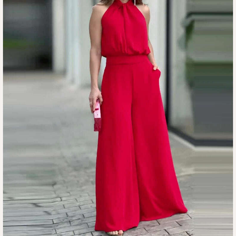 KIMLUD, Two Piece Set Women Outfit Summer Fashion Solid Color Round Neck Sleeveless Top & Casual Pocket High Waist Wide Leg Pants Set, A / S, KIMLUD APPAREL - Womens Clothes