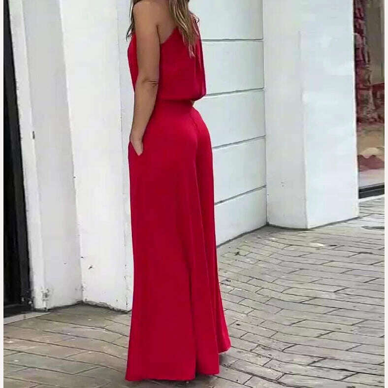 KIMLUD, Two Piece Set Women Outfit Summer Fashion Solid Color Round Neck Sleeveless Top & Casual Pocket High Waist Wide Leg Pants Set, KIMLUD Womens Clothes
