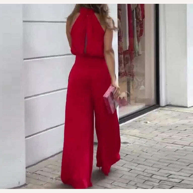 KIMLUD, Two Piece Set Women Outfit Summer Fashion Solid Color Round Neck Sleeveless Top & Casual Pocket High Waist Wide Leg Pants Set, KIMLUD Womens Clothes