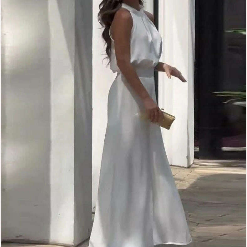 KIMLUD, Two Piece Set Women Outfit Summer Fashion Solid Color Round Neck Sleeveless Top & Casual Pocket High Waist Wide Leg Pants Set, KIMLUD Womens Clothes